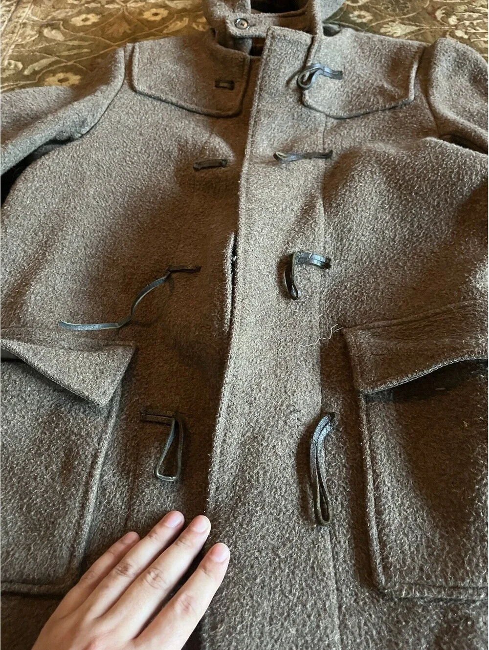 Vintage Shannon Traditional British Duffle Coat Hooded Gray Men’s L Wool